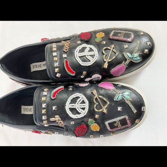 Steve Madden Jcraze Black Slip Ons Embellished 5M - Picture 7 of 12